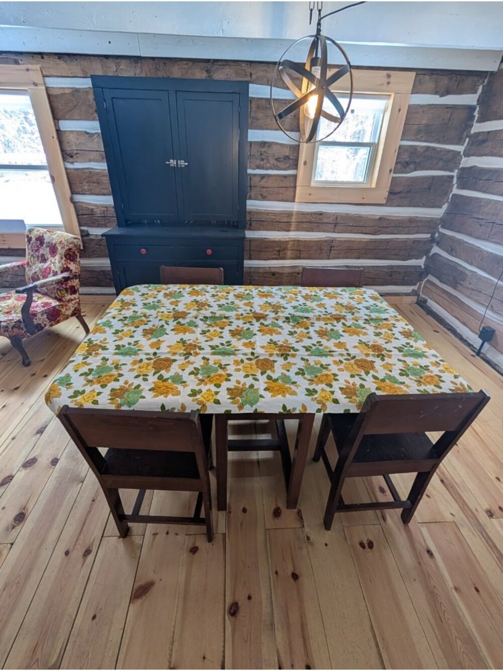 Vintage 70’s Floral Cloth Table Cloth Orange Green yellow  51x65 Thanksgiving